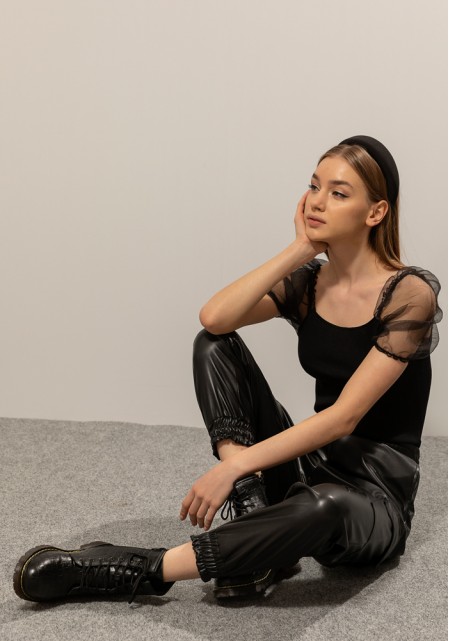 Παντελόνι leather style με λάστιχο